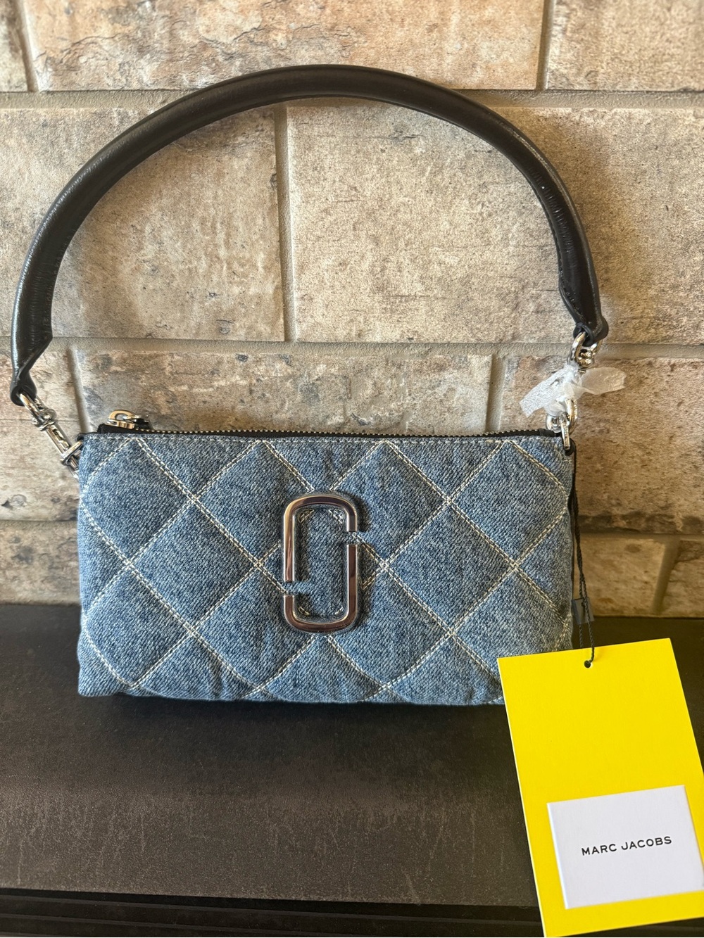 Marc Jacobs Quilted Denim Shoulder Bag with Black Handle